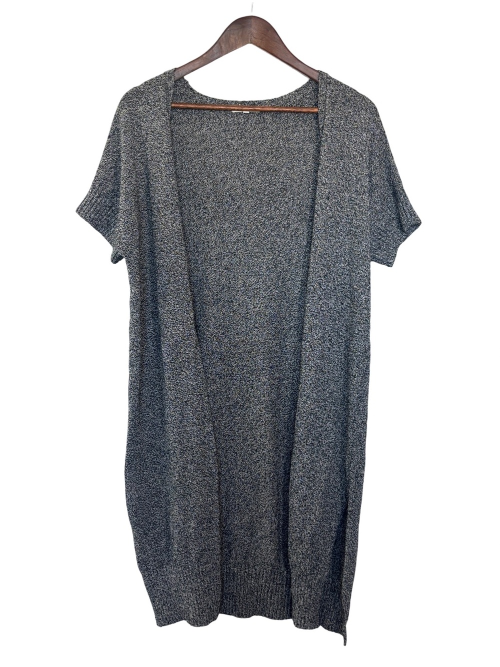 Gray Open-Front Short Sleeve Knit Cardigan